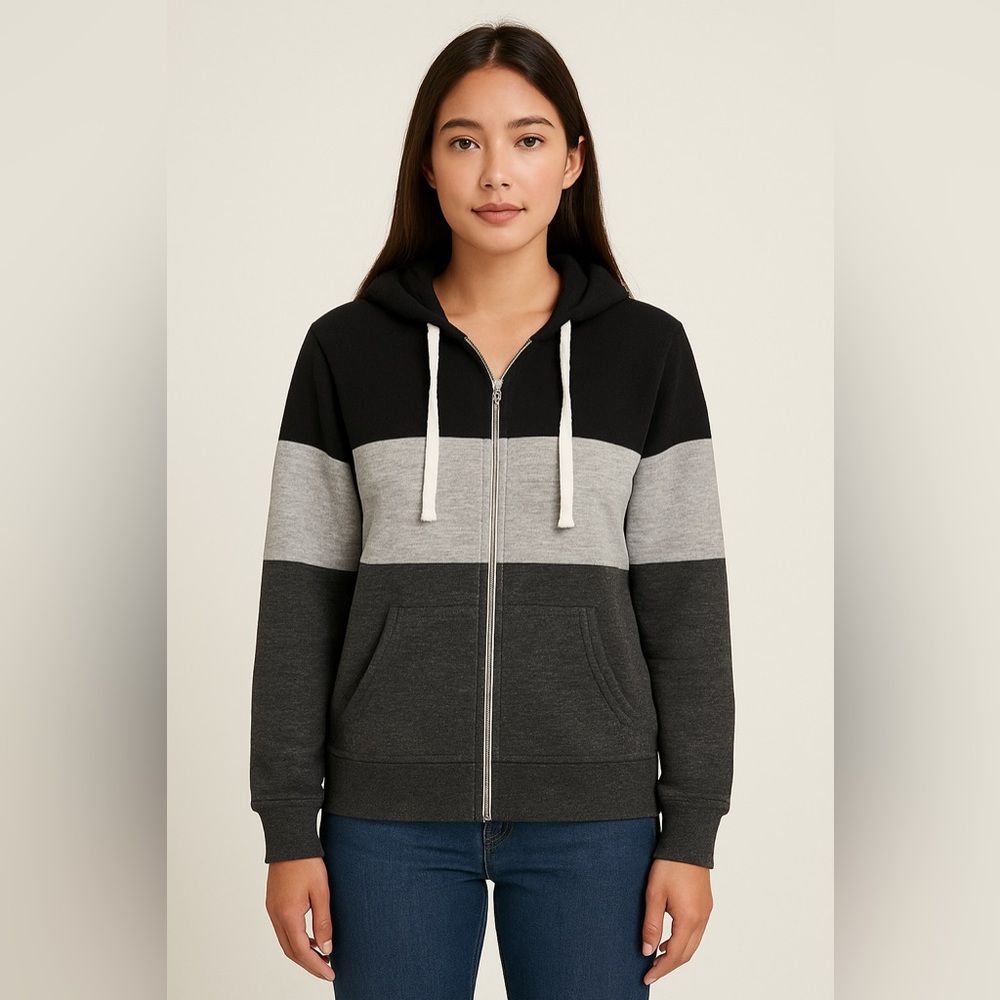 Doublju Black and Gray Block Hoodie